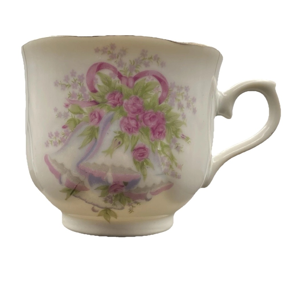 Vintage Tea Cup Wedding Bells Norleans‎ Fine China Teacup With Gold Accent Roses